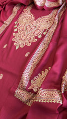 Pink Winter Suit Set with Aari Work in Pashmina Wool - Masakalee