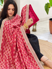 Pink Woven Bandhej Banarasi Dupatta in Fine Georgette with Zardosi Work - Masakalee