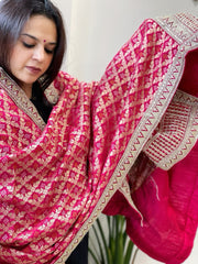Pink Woven Bandhej Banarasi Dupatta in Fine Georgette with Zardosi Work - Masakalee