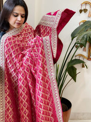 Pink Woven Bandhej Banarasi Dupatta in Fine Georgette with Zardosi Work - Masakalee
