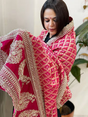 Pink Woven Bandhej Banarasi Dupatta in Fine Georgette with Zardosi Work - Masakalee