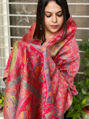 Pink Woven Pure Silk Kaani Dupatta - Masakalee