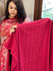 Pinkish Red Suit Set with Kantha Stitch Work on Glazed Cotton - Masakalee