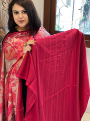 Pinkish Red Suit Set with Kantha Stitch Work on Glazed Cotton - Masakalee