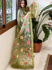 Pista Green Organza Dupatta with thread embroidery - Masakalee