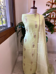 Pista Green Suit Set with Gold Thread & Sequin Work in Pure Mul - Masakalee