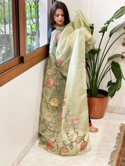 Pista Green Tissue Organza Dupatta with Handpainted Applique Work - Masakalee