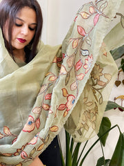 Pista Green Tissue Organza Dupatta with Handpainted Applique Work - Masakalee