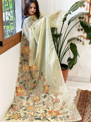 Pista Green Tissue Organza Dupatta with Handpainted Applique Work - Masakalee