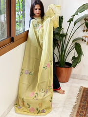Pista Green Tissue Organza Dupatta with Handpainted Applique Work - Masakalee