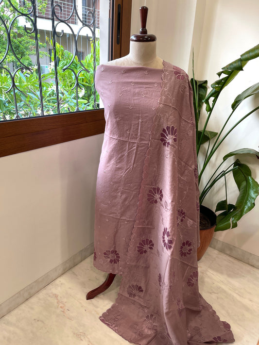 Plum Mul Chanderi Suit Set with Cut Work - Masakalee