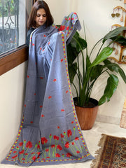 Powder Blue Handmade Kantha Dupatta in Pure Cotton - Masakalee