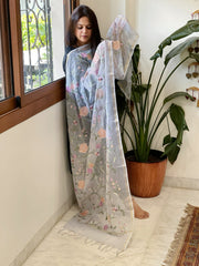 Powder Blue Kota Cotton Dupatta with Thread Embroidery - Masakalee