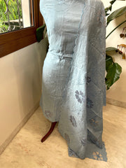 Powder Blue Mul Chanderi Suit Set with Cut Work - Masakalee