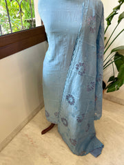Powder Blue Mul Chanderi Suit Set with Cut Work - Masakalee