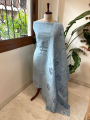 Powder Blue Mul Chanderi Suit Set with Cut Work - Masakalee