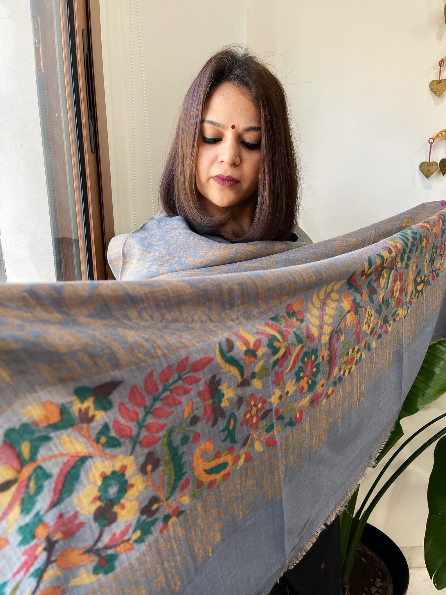 Powder Blue Woven Pashmina Zari Shawl with Kaani Pallu - Masakalee