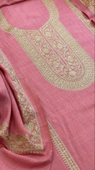 Powder Pink Winter Suit Set with Aari Work in Pashmina Wool - Masakalee