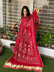 Printed Bandhej Dupatta with Leather Gotapatti Work - Masakalee