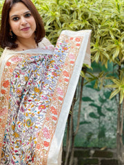 Printed Kalamkari Dupatta with Sequin Work and Zari Pallu in Dola Silk - Masakalee