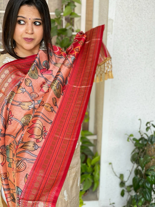 Printed Kalamkari with Patola Pallu Dupatta in Fine Art Silk - Masakalee