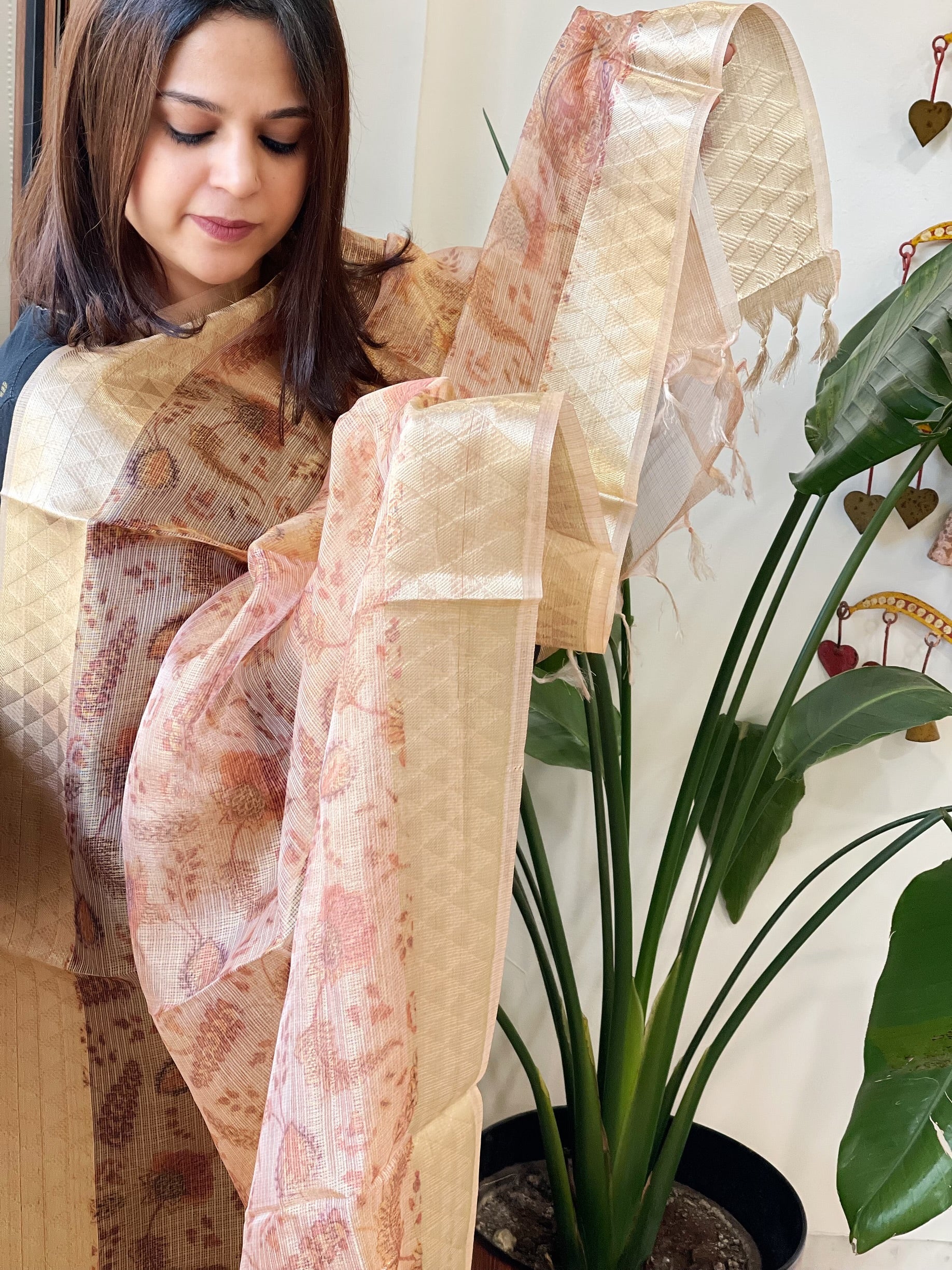 Printed Kota Tissue Dupatta with Zari Border - Masakalee