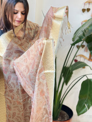 Printed Kota Tissue Dupatta with Zari Border - Masakalee