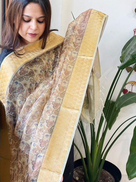 Printed Kota Tissue Dupatta with Zari Border - Masakalee