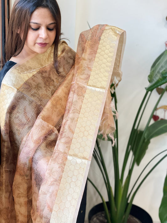 Printed Kota Tissue Dupatta with Zari Border - Masakalee