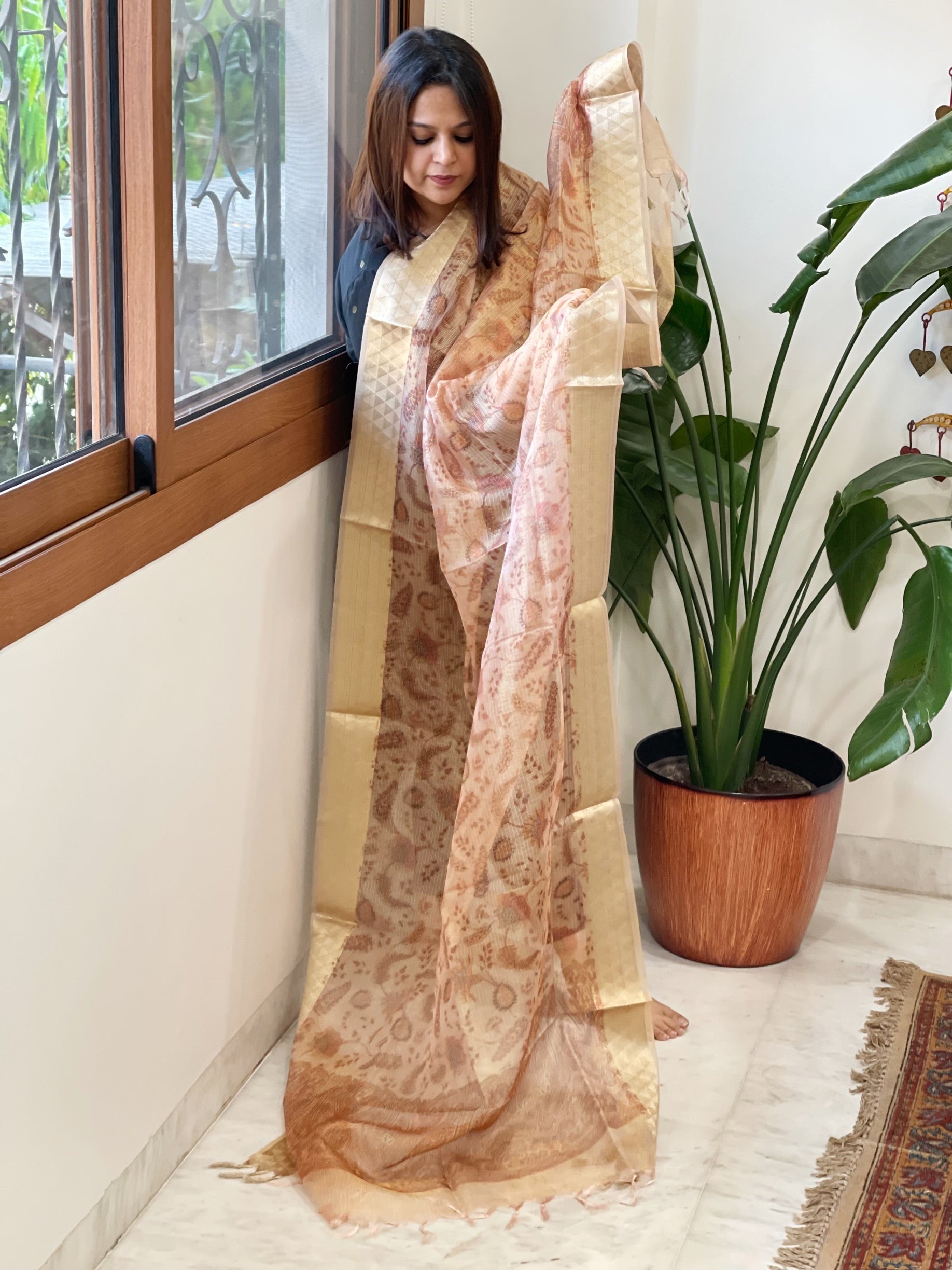Printed Kota Tissue Dupatta with Zari Border - Masakalee