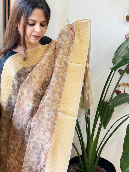 Printed Kota Tissue Dupatta with Zari Border - Masakalee