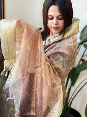 Printed Kota Tissue Dupatta with Zari Border - Masakalee