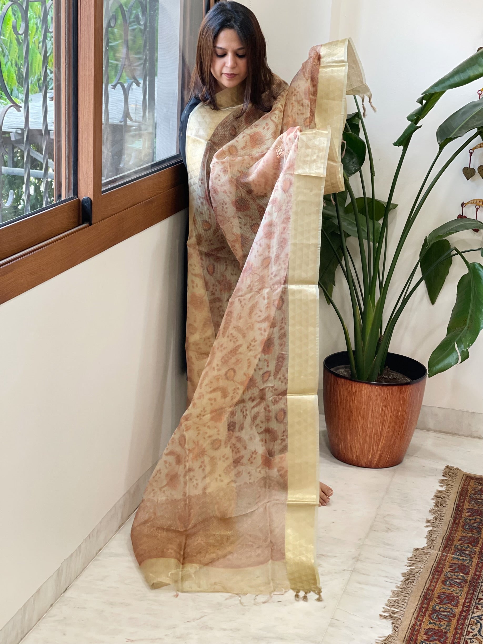 Printed Kota Tissue Dupatta with Zari Border - Masakalee
