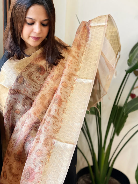 Printed Kota Tissue Dupatta with Zari Border - Masakalee