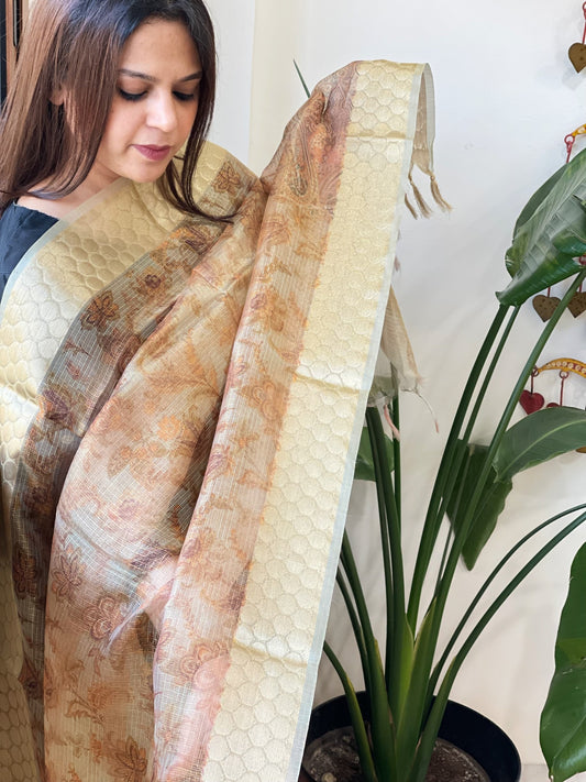 Printed Kota Tissue Dupatta with Zari Border - Masakalee