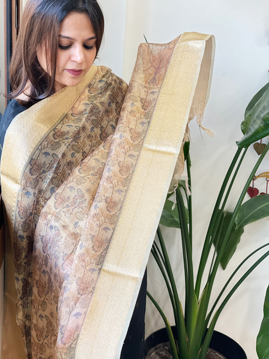 Printed Kota Tissue Dupatta with Zari Border - Masakalee
