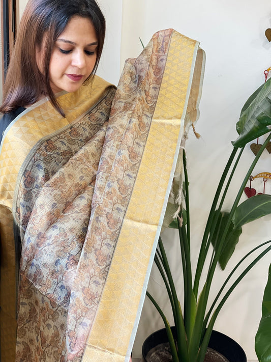 Printed Kota Tissue Dupatta with Zari Border - Masakalee