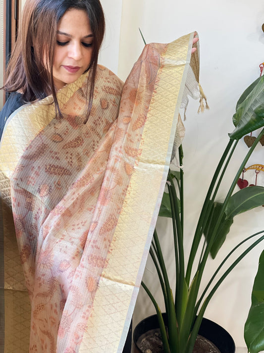 Printed Kota Tissue Dupatta with Zari Border - Masakalee