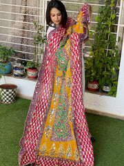 Pure Silk Dupatta with Beads, Sequin, Real Mirror Pasting Handwork - Masakalee