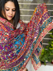 Pure Silk Dupatta with Beads, Sequin, Real Mirror Pasting Handwork - Masakalee