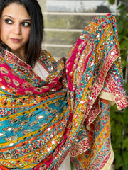 Pure Silk Dupatta with Beads, Sequin, Real Mirror Pasting Handwork - Masakalee