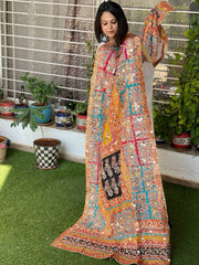 Pure Silk Dupatta with Beads, Sequin, Real Mirror Pasting Handwork - Masakalee