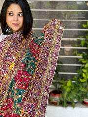 Pure Silk Dupatta with Beads, Sequin, Real Mirror Pasting Handwork - Masakalee