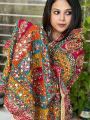 Pure Silk Dupatta with Beads, Sequin, Real Mirror Pasting Handwork - Masakalee