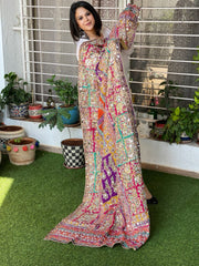 Pure Silk Dupatta with Beads, Sequin, Real Mirror Pasting Handwork - Masakalee