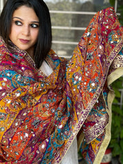 Pure Silk Dupatta with Beads, Sequin, Real Mirror Pasting Handwork - Masakalee