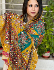 Pure Silk Dupatta with Beads, Sequin, Real Mirror Pasting Handwork - Masakalee