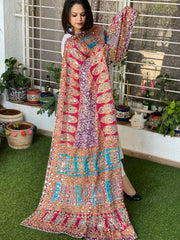 Pure Silk Dupatta with Beads, Sequin, Real Mirror Pasting Handwork - Masakalee