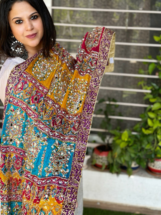 Pure Silk Dupatta with Beads, Sequin, Real Mirror Pasting Handwork - Masakalee