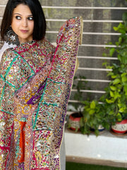 Pure Silk Dupatta with Beads, Sequin, Real Mirror Pasting Handwork - Masakalee